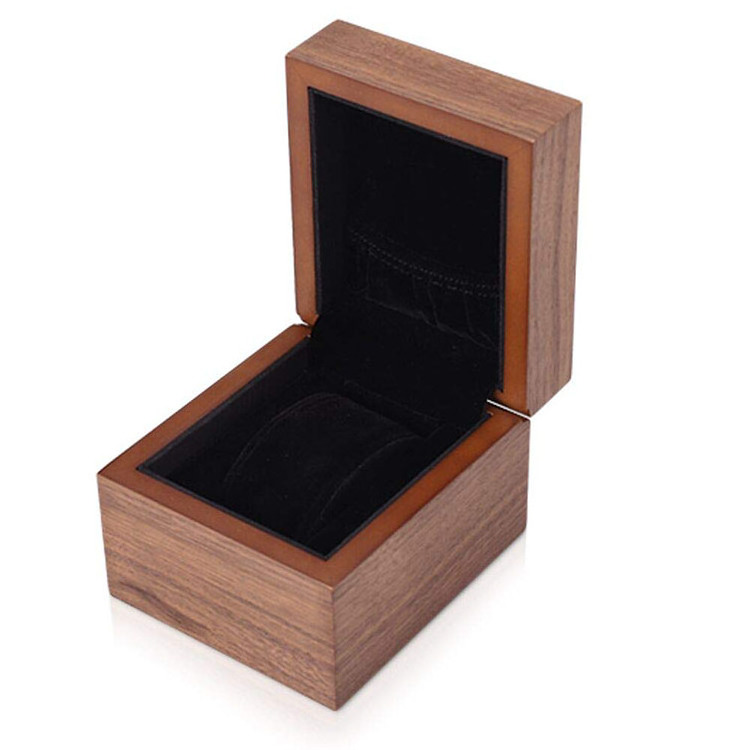 High grade vintage 1 slot single luxury handmade brown walnut lacquer wooden watch box for packaging