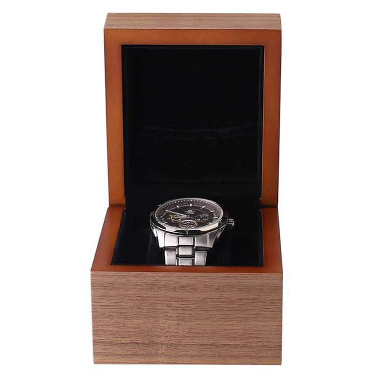 High grade vintage 1 slot single luxury handmade brown walnut lacquer wooden watch box for packaging