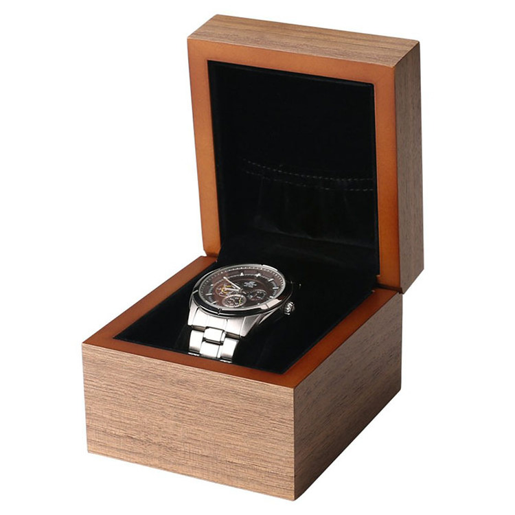 High grade vintage 1 slot single luxury handmade brown walnut lacquer wooden watch box for packaging