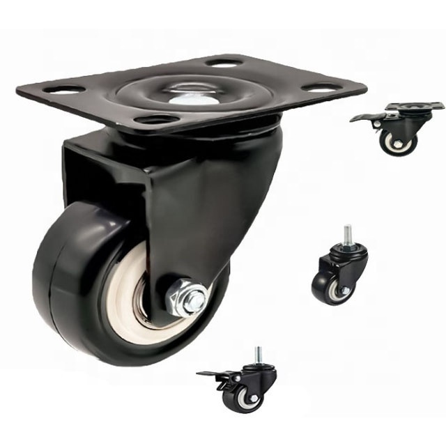 1.5 Inch 2 Inch 2.5 Inch 3 Inch Black PU Swivel Caster Wheel Friction type without brake