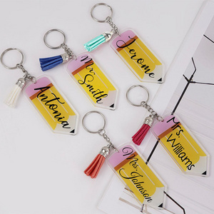 PAKA High Quality Custom Print Name Tag Words Tassel Acrylic Pencil Keychain