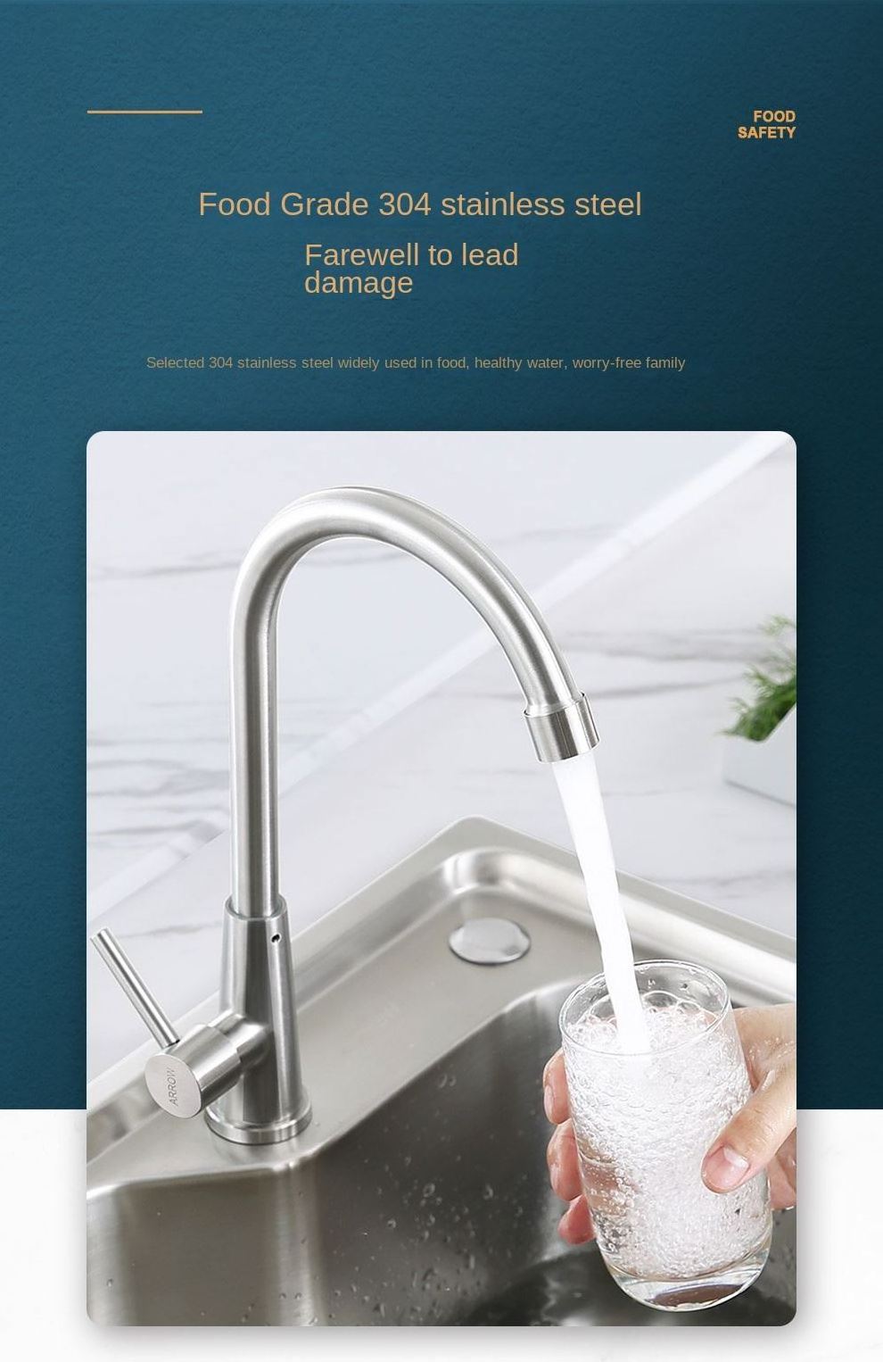 New Design Durable Stainless Steel Kitchen Sink Faucets Brushed Surface Single Cold Single Hole Kitchen Faucet