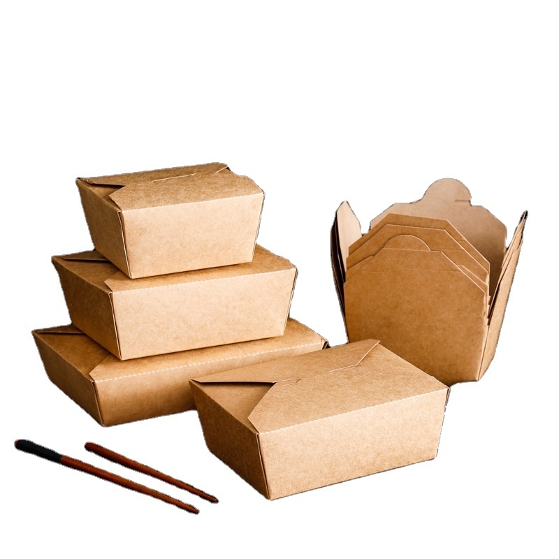 Customized Logo Printing Disposable Kraft Paper Take Away salad box Fast Food Packaging Lunch Box