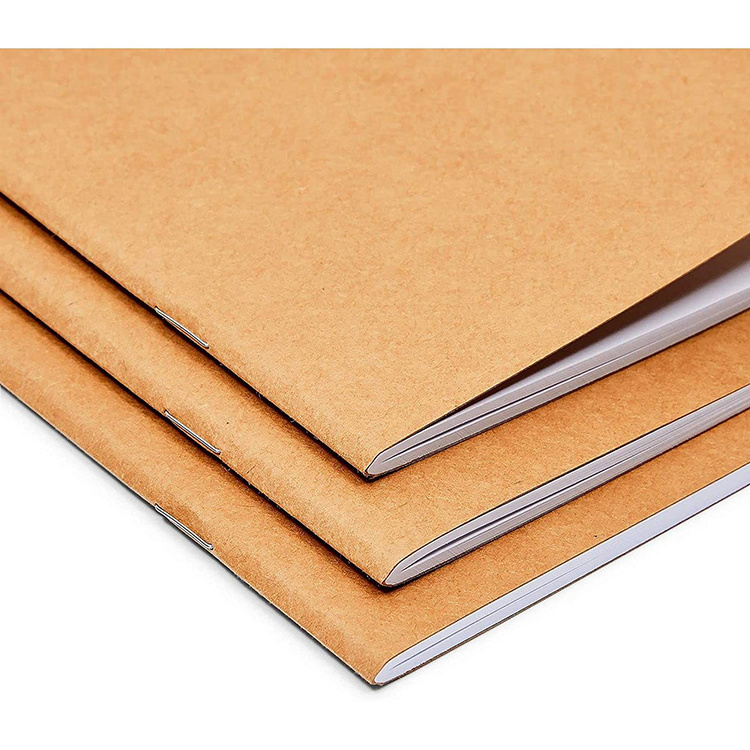 Factory Low Price Recycling soft cover brown kraft paper blank notebook with staple