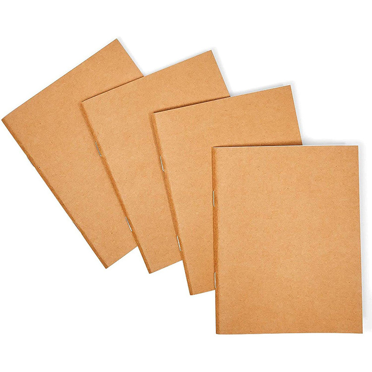 Factory Low Price Recycling soft cover brown kraft paper blank notebook with staple