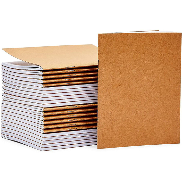 Factory Low Price Recycling soft cover brown kraft paper blank notebook with staple