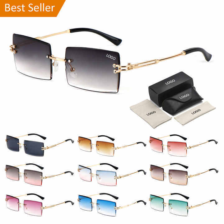 Metal UV400 Rimless Gradient diamond cut sunglasses Designer Small Rectangle sun shades for men women