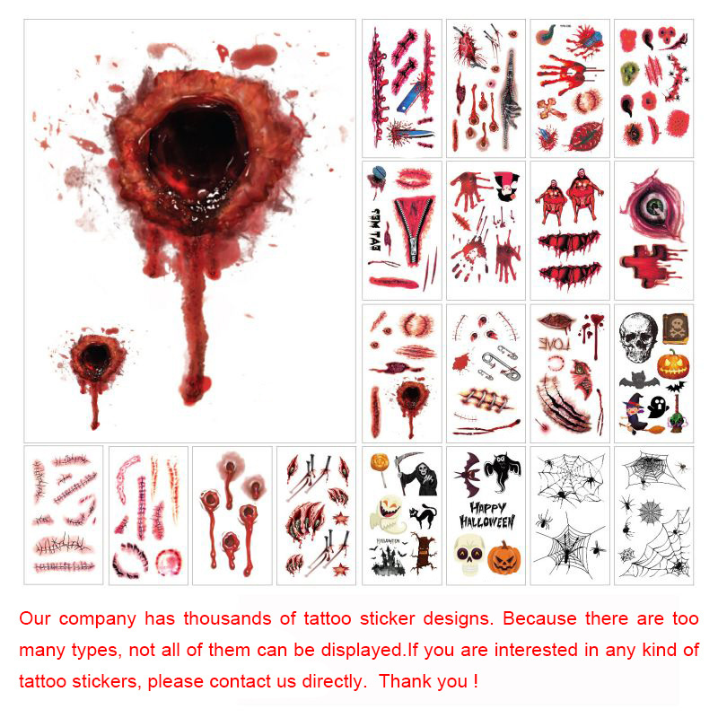 Free Sample Waterproof Temporary Realistic Wound Bloody Injury Scar Sticker Custom Halloween Tattoo Sticker For Party Supplies