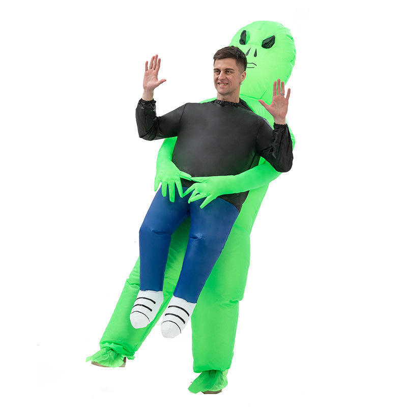 Alien Costume for Adult Children Halloween Costume Inflatable Suit Funny Party Blow up Ghost Hug Me Green Carton 100% Polyester