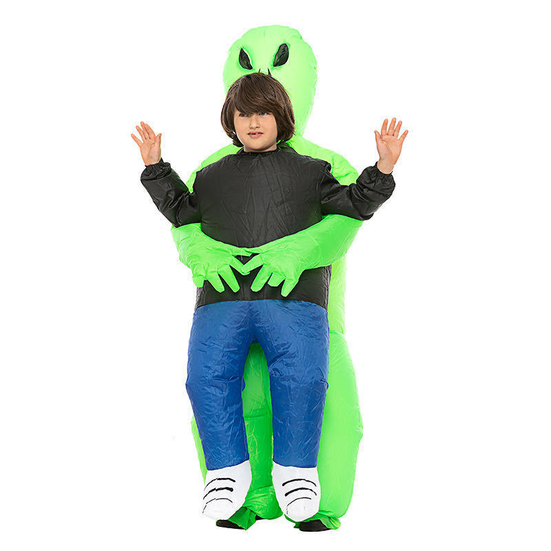 Alien Costume for Adult Children Halloween Costume Inflatable Suit Funny Party Blow up Ghost Hug Me Green Carton 100% Polyester