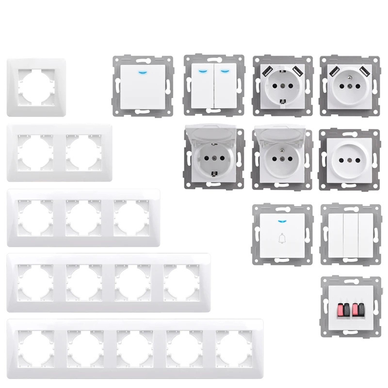 Factory Supply EU standard PC material 220-250V Push Button Flush Mounted Electrical Home Use Electric Light wall switch Socket