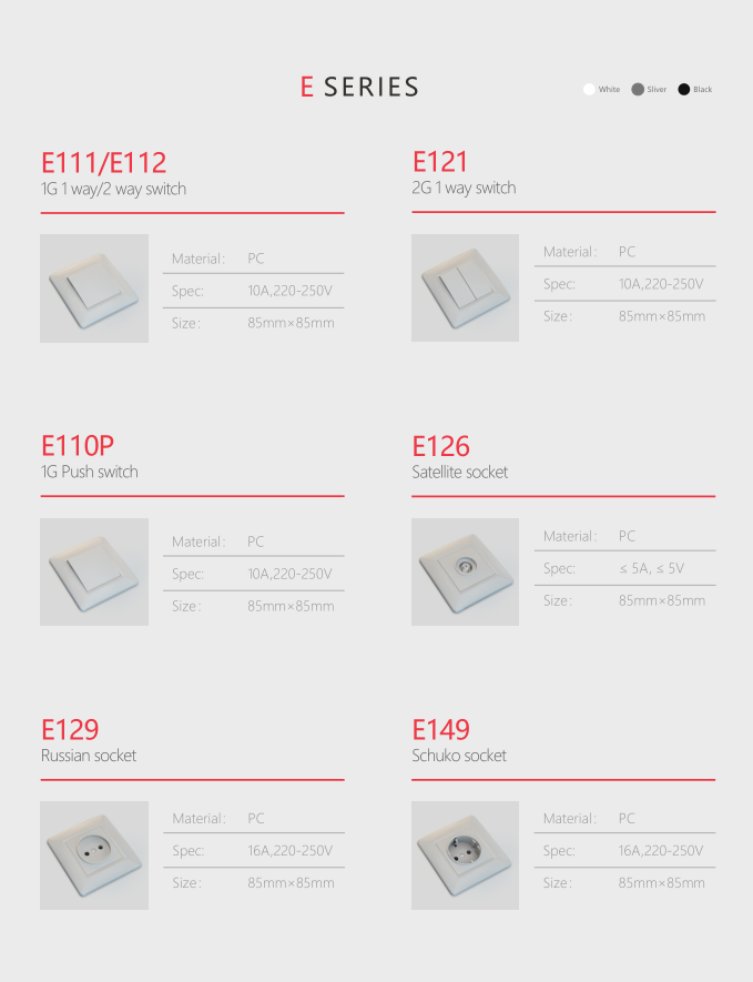 Flush Mounted 16A European Standard White Plastic 2 Pin EU Type F German Schuko Socket eu Electrical wall switches and sockets