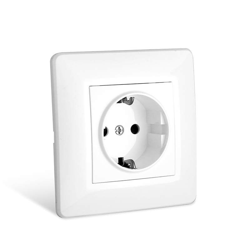 Flush Mounted 16A European Standard White Plastic 2 Pin EU Type F German Schuko Socket eu Electrical wall switches and sockets