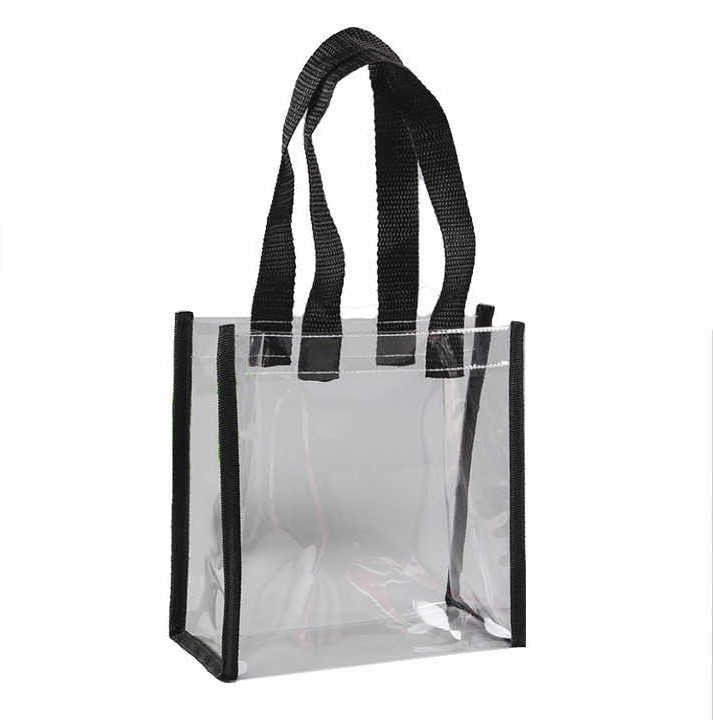 Wholesale plastic pvc clear vinyl hand bag ladies black transparent shopping bag women waterproof handbag clear pvc tote bag