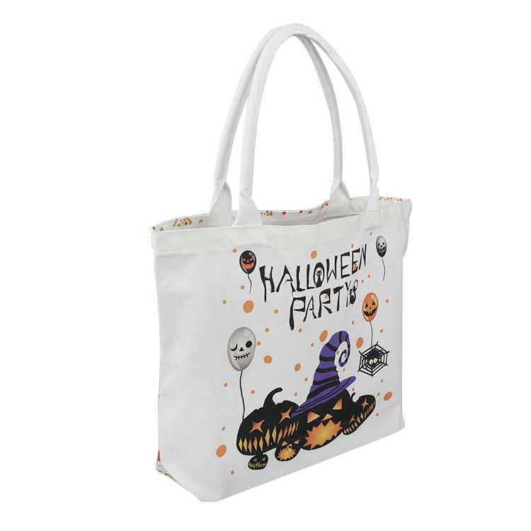 Halloween Cotton Tote Bag Cotton Canvas Candy Tote Reusable Customized Tote Shopping Bag Halloween Candy Bag