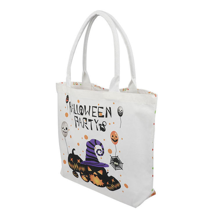 Halloween Cotton Tote Bag Cotton Canvas Candy Tote Reusable Customized Tote Shopping Bag Halloween Candy Bag