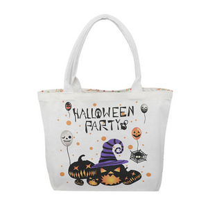 Halloween Cotton Tote Bag Cotton Canvas Candy Tote Reusable Customized Tote Shopping Bag Halloween Candy Bag