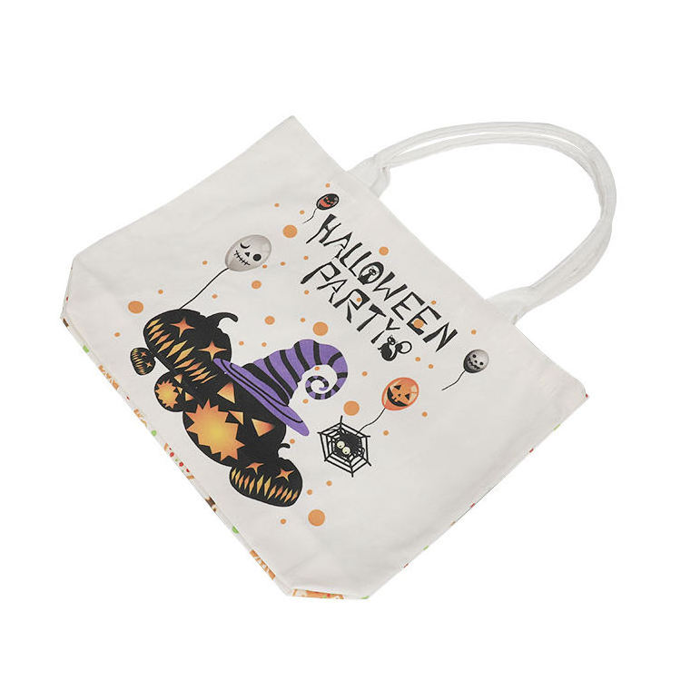 Halloween Cotton Tote Bag Cotton Canvas Candy Tote Reusable Customized Tote Shopping Bag Halloween Candy Bag