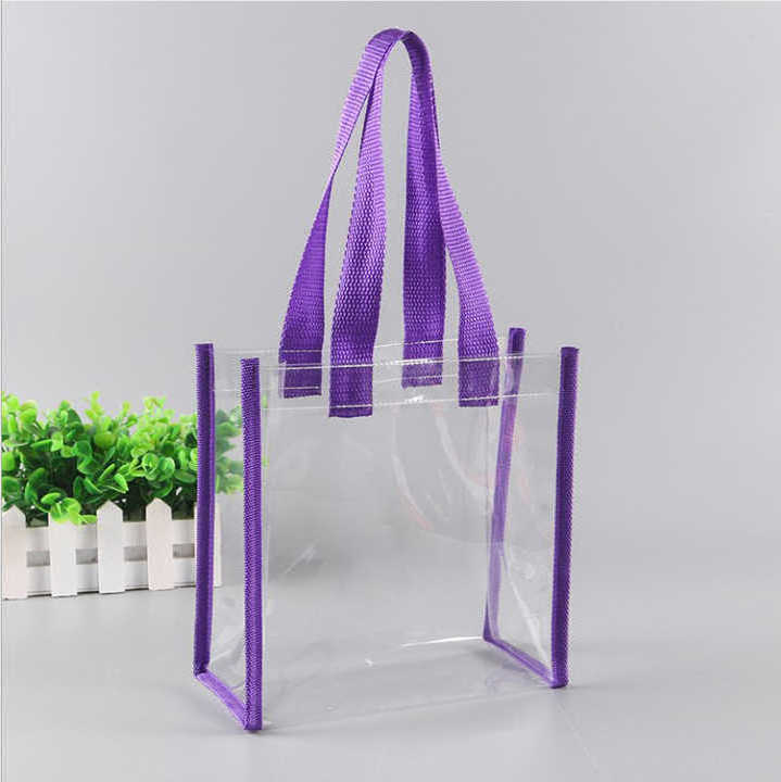 Wholesale plastic pvc clear vinyl hand bag ladies black transparent shopping bag women waterproof handbag clear pvc tote bag