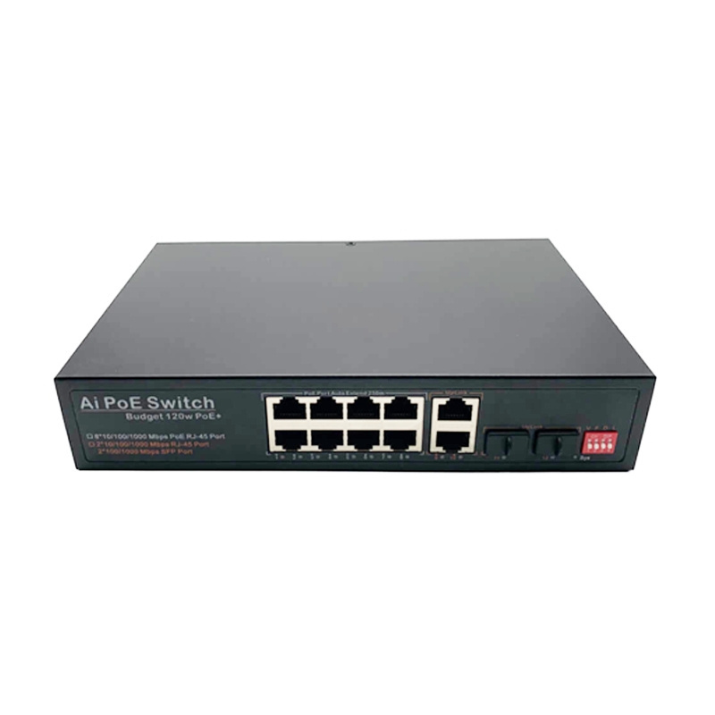 8-Port Unmanaged Poe Industrial Switch with 2 Uplink RJ45 2 SFP Fiber Slot 10/100/1000M VLAN Function 2 Uplink RJ45 Ports