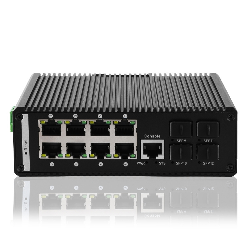 8 Gigabit RJ45 ports 4*100/1000 SFP fiber slot management industrial switch rail installation