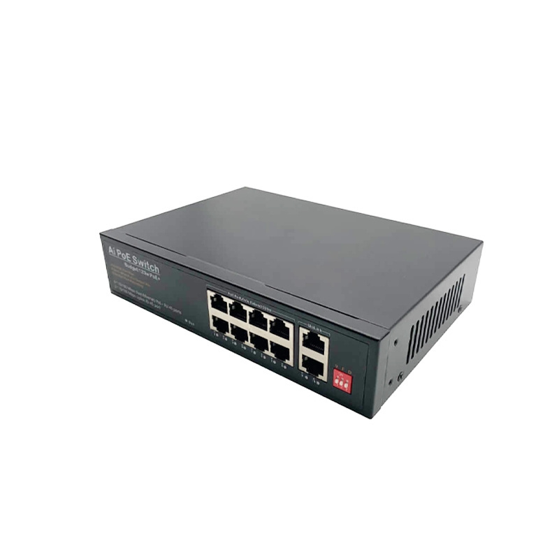 8-Port Unmanaged Poe Industrial Switch with 2 Uplink RJ45 2 SFP Fiber Slot 10/100/1000M VLAN Function 2 Uplink RJ45 Ports