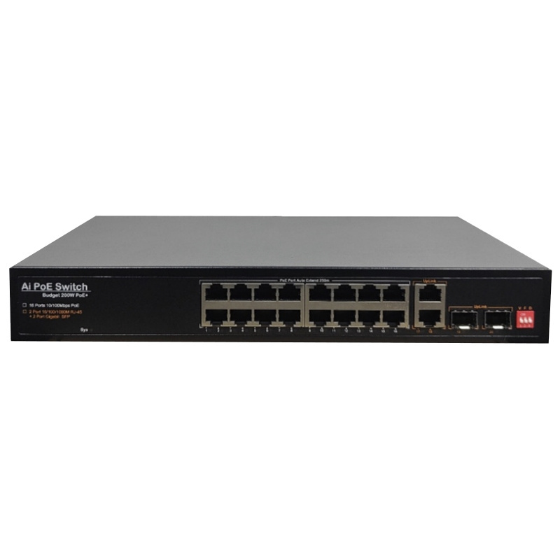 OEM ODM POE switch 16 POE ports 2 Uplink RJ45 ports 2 1000Mbps uplink SFP fiber Desktop/Wall-Mount Unmanaged Network Switch