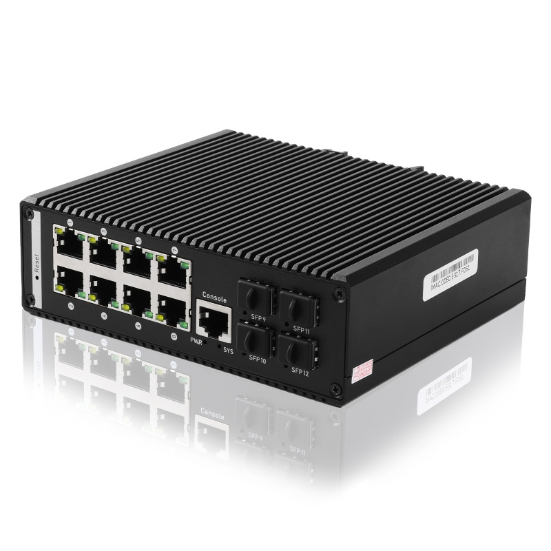 8 Gigabit RJ45 ports 4*100/1000 SFP fiber slot management industrial switch rail installation