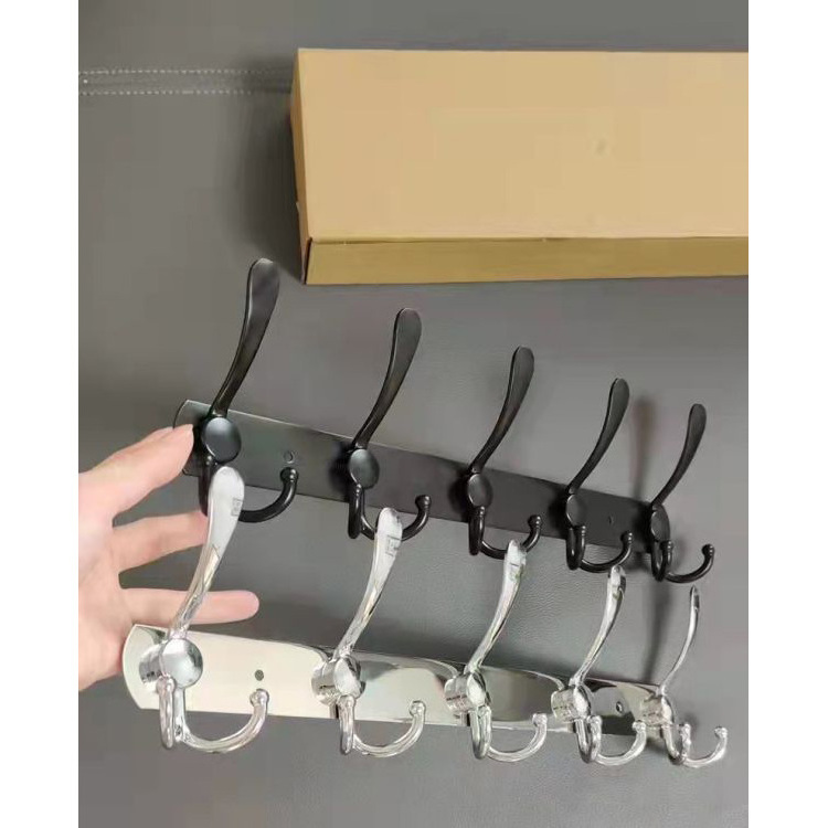 Hot selling Stainless Steel waterproof Black Wall Mounted Cloth Hanger Tri Robe Rail Hooks