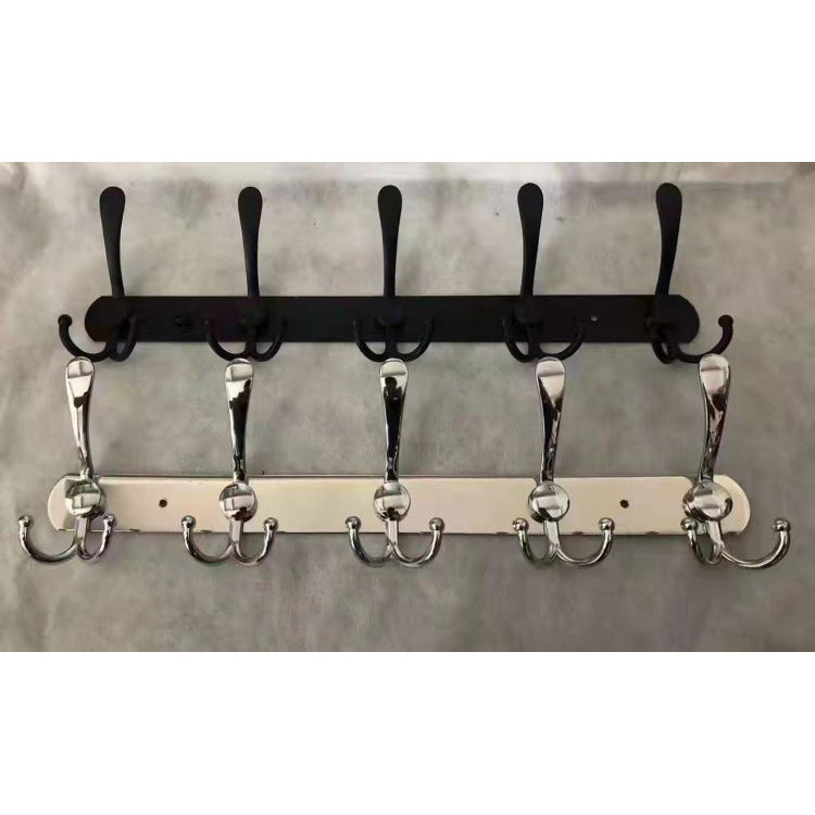 Hot selling Stainless Steel waterproof Black Wall Mounted Cloth Hanger Tri Robe Rail Hooks