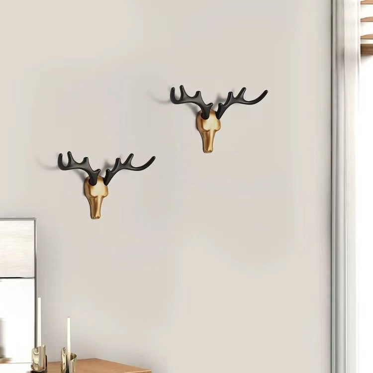 HONGHUI wall decoration antlers single key hanger hooks wall coat keys deer animal shape hook	 black wall hook animal