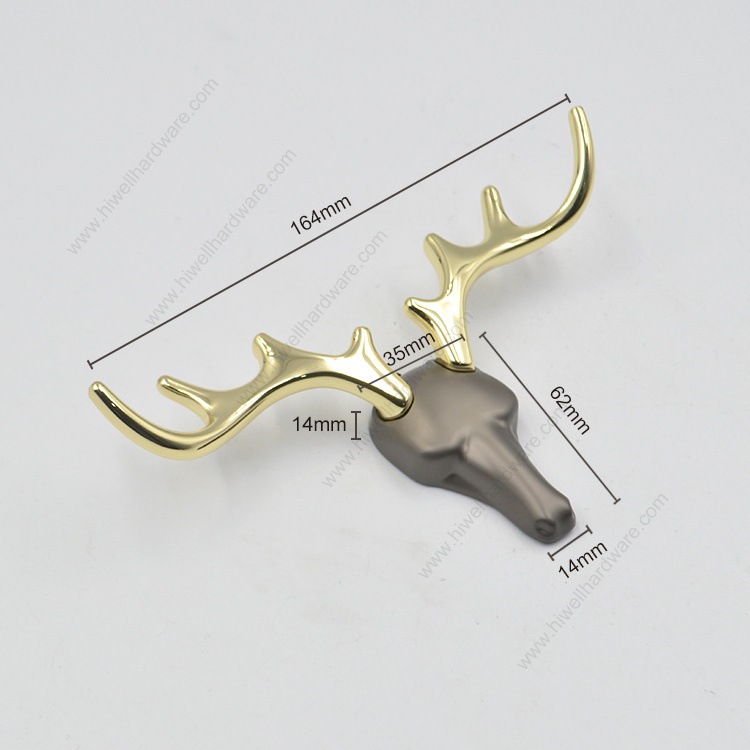 HONGHUI wall decoration antlers single key hanger hooks wall coat keys deer animal shape hook	 black wall hook animal