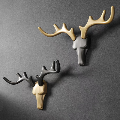 HONGHUI wall decoration antlers single key hanger hooks wall coat keys deer animal shape hook	 black wall hook animal