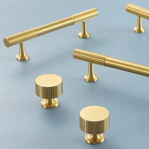 HIWELL knurling brass kitchen handles knobs and pulls brass cabinet pulls drawer cupboard wardrobe door pure brass handle