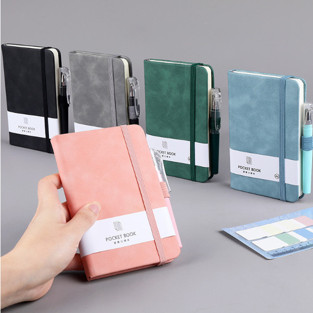 2024 New A6 Small Portable Notebook Pocket Notepad Diary Pu Leather Cover NoteBook With Pen Holder