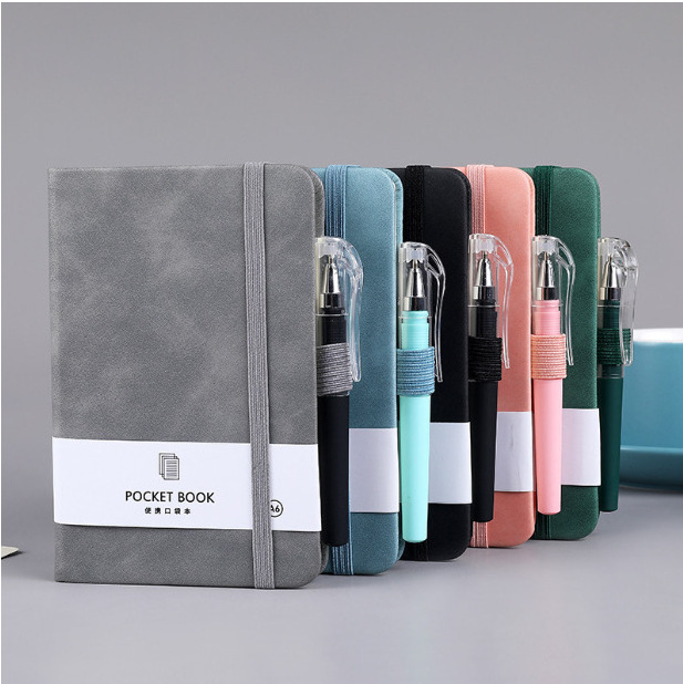 2024 New A6 Small Portable Notebook Pocket Notepad Diary Pu Leather Cover NoteBook With Pen Holder