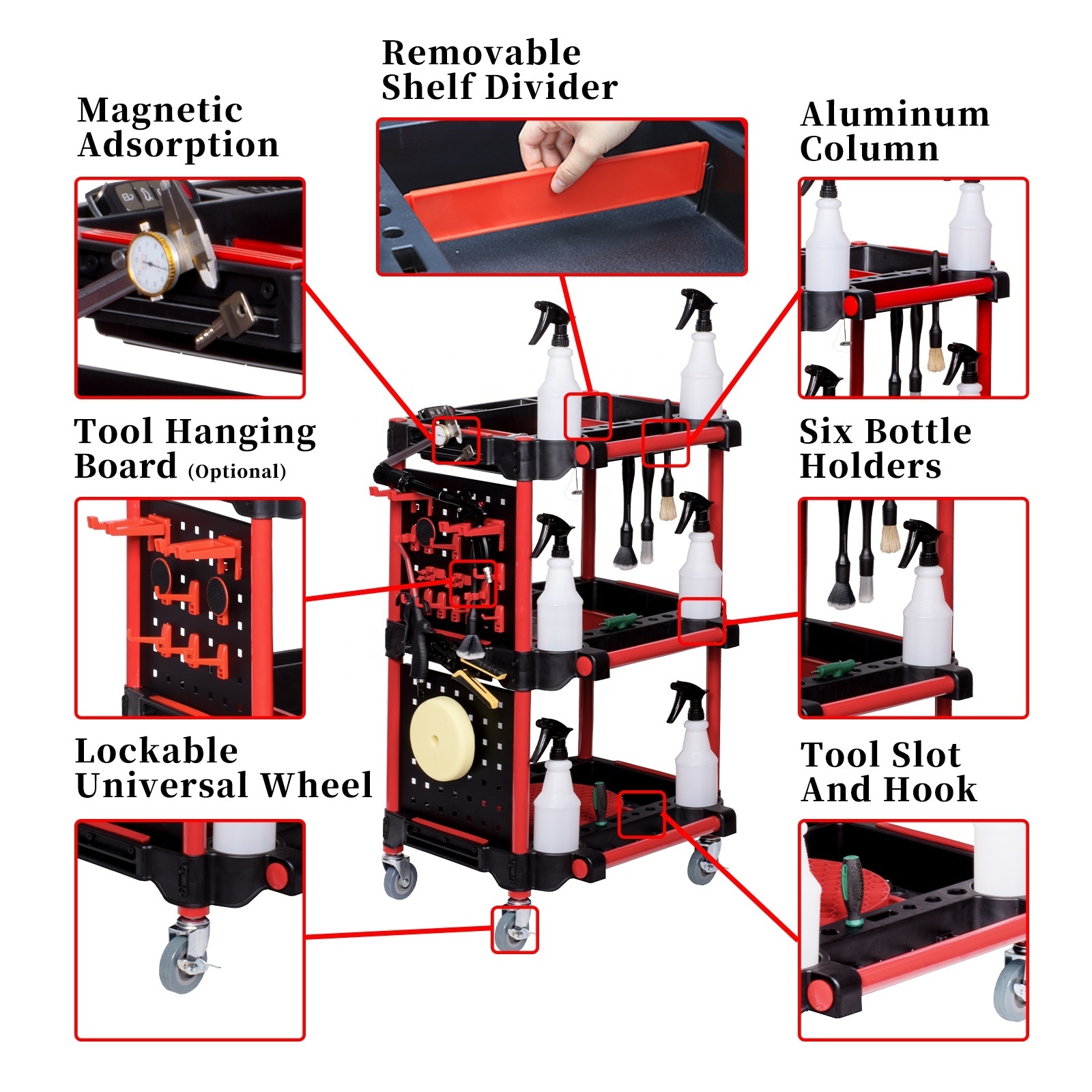 Auto Detailing Tool Cart with Tool Hanging Board-Car Detailing Organizer for Garage DIY Home Studio Projects,Classify and Store