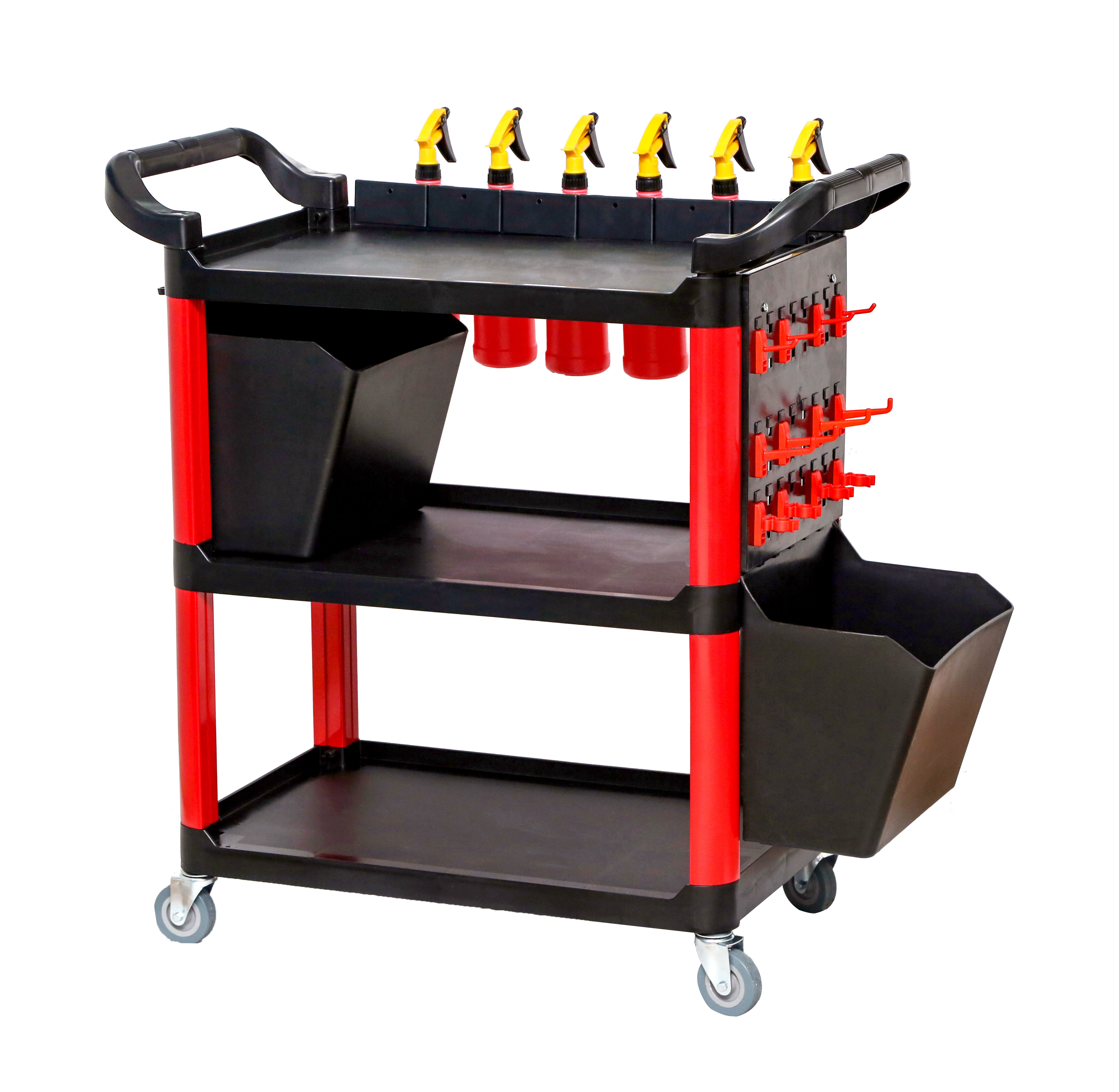 High Quality Multi-functional Practical Car Wash Tools Storage Practical3 Layers Detailing Trolley Cart with Bucket