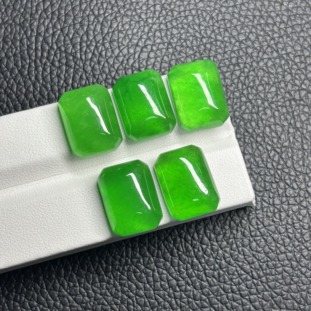 12x6x6mm Natural Myanmar Jadeite Flat Rectangle Cabochon Green Stone for Ring Jewelry