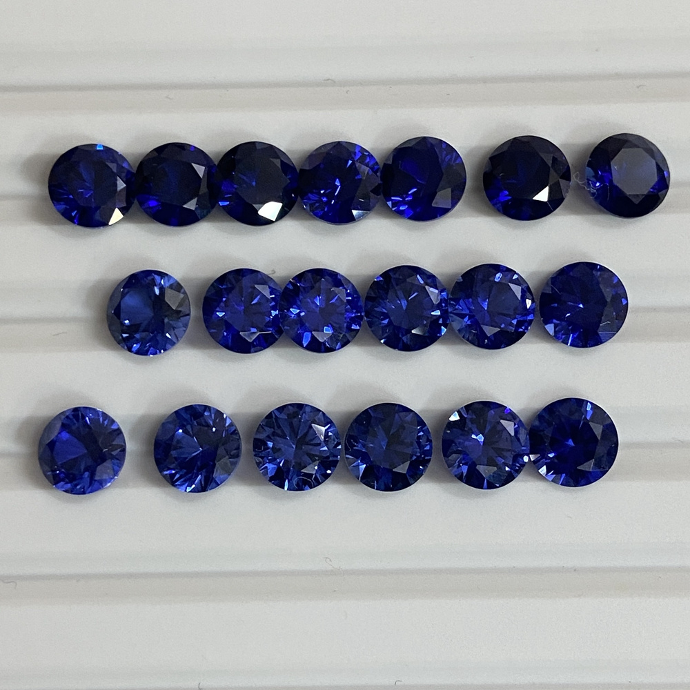 HQ GEMS Lab Created Royal Blue Sapphire Gemstone 6.5mm Diamond Cut Synthetic Blue Sapphire Price Per Carat