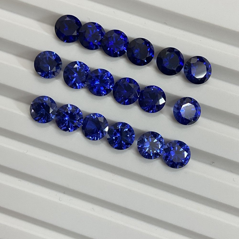 HQ GEMS Lab Created Royal Blue Sapphire Gemstone 6.5mm Diamond Cut Synthetic Blue Sapphire Price Per Carat