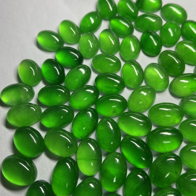 High Quality Flatback Cabochon Natural Green Myanmar Jadeite 14x10mm Loose Gemstone Beads Burma Jade Stone