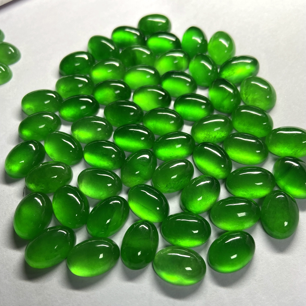 HQ GEMS 14x10mm Flatback Cabochon Natural Green Myanmar Jadeite Loose Gemstone Beads Burma Jade natural