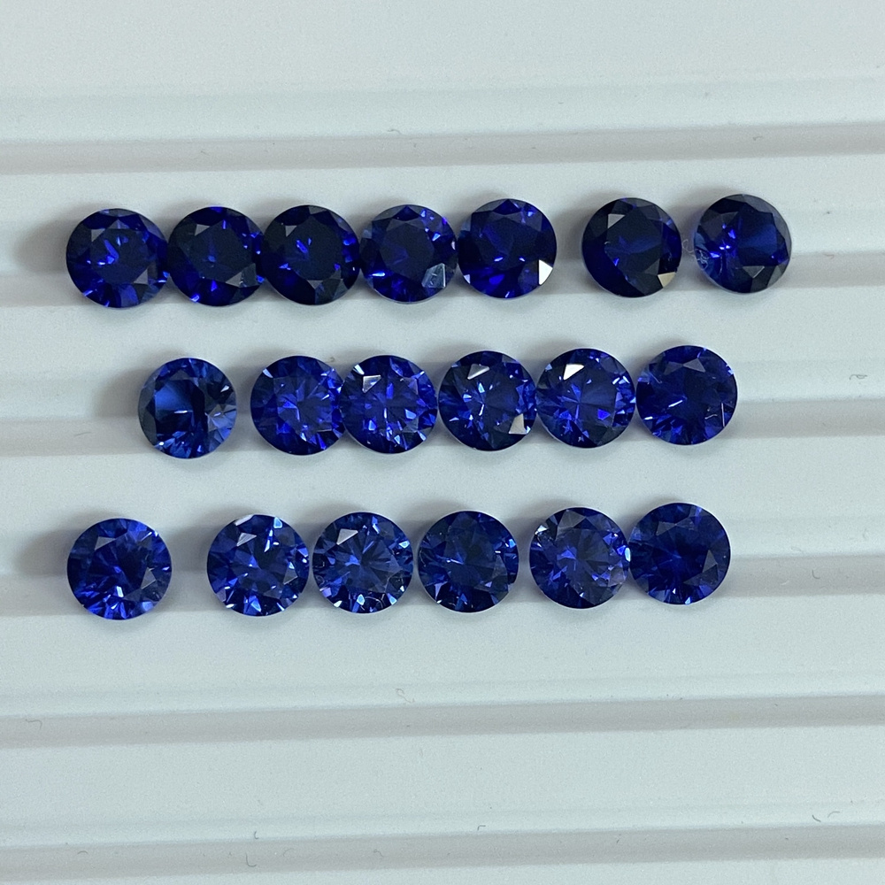 HQ GEMS Lab Created Royal Blue Sapphire Gemstone 6.5mm Diamond Cut Synthetic Blue Sapphire Price Per Carat