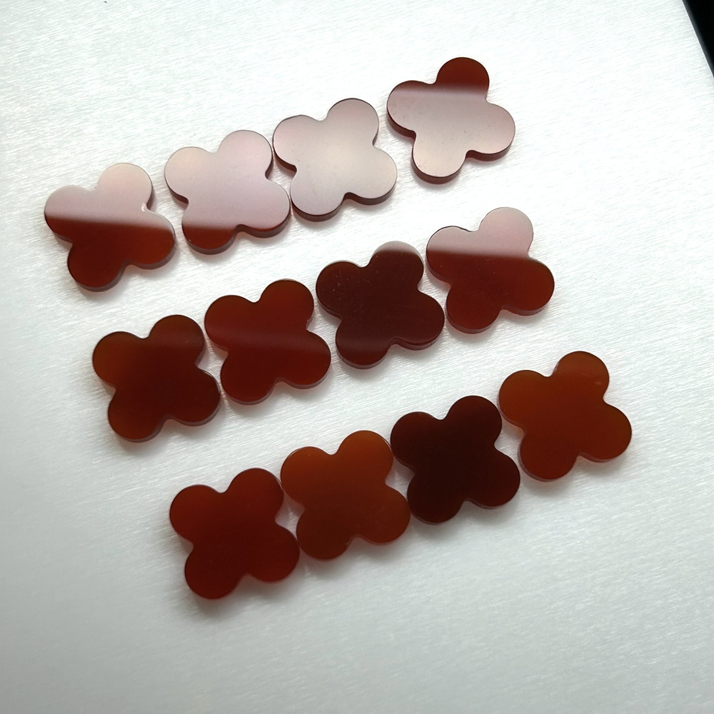 HQ Gems Four Leaf Clover 13x13x2mm Natural Green Malachite Tiger Eye Pink White MOP Red Blue Agate Black Onxy Shell