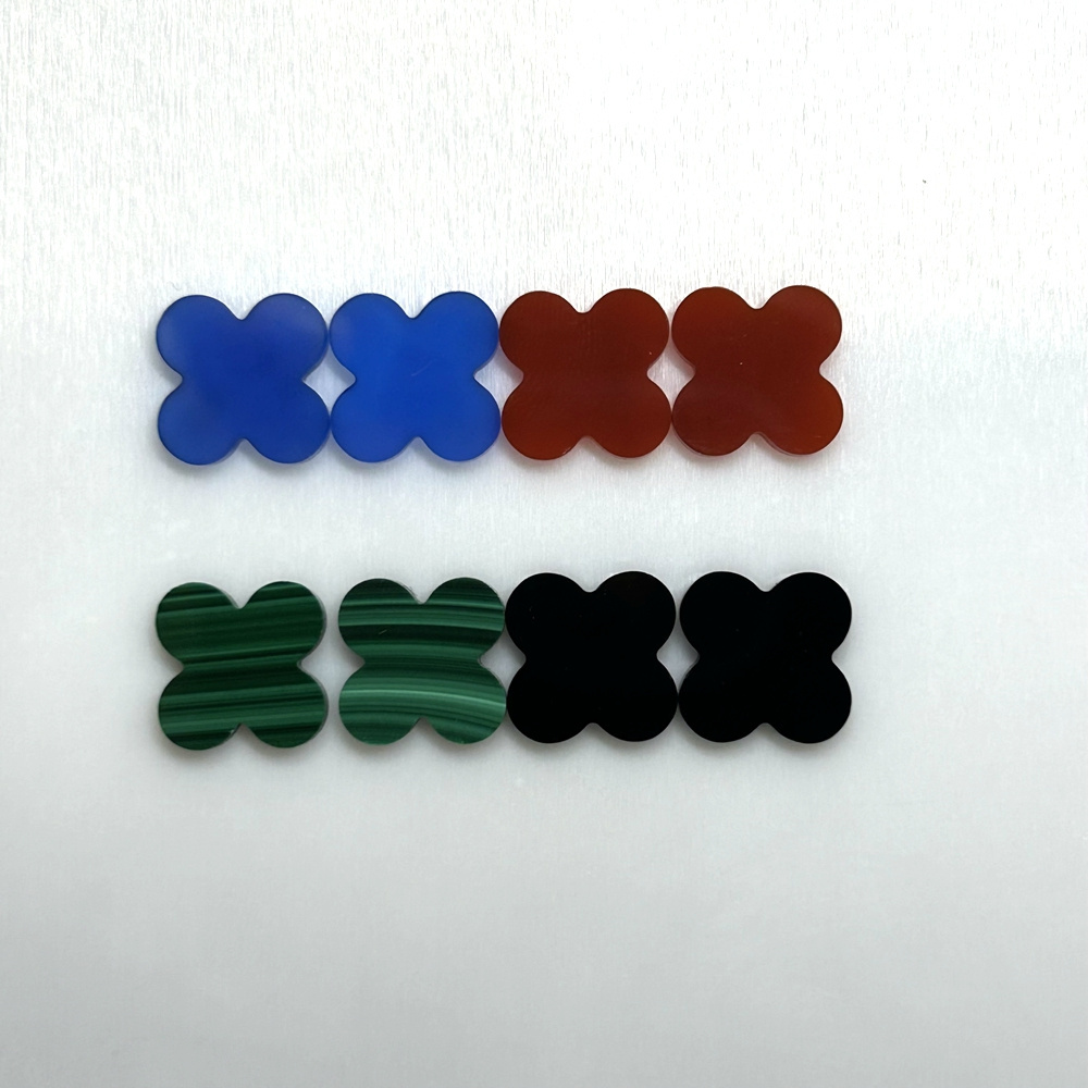 HQ Gems Four Leaf Clover 13x13x2mm Natural Green Malachite Tiger Eye Pink White MOP Red Blue Agate Black Onxy Shell