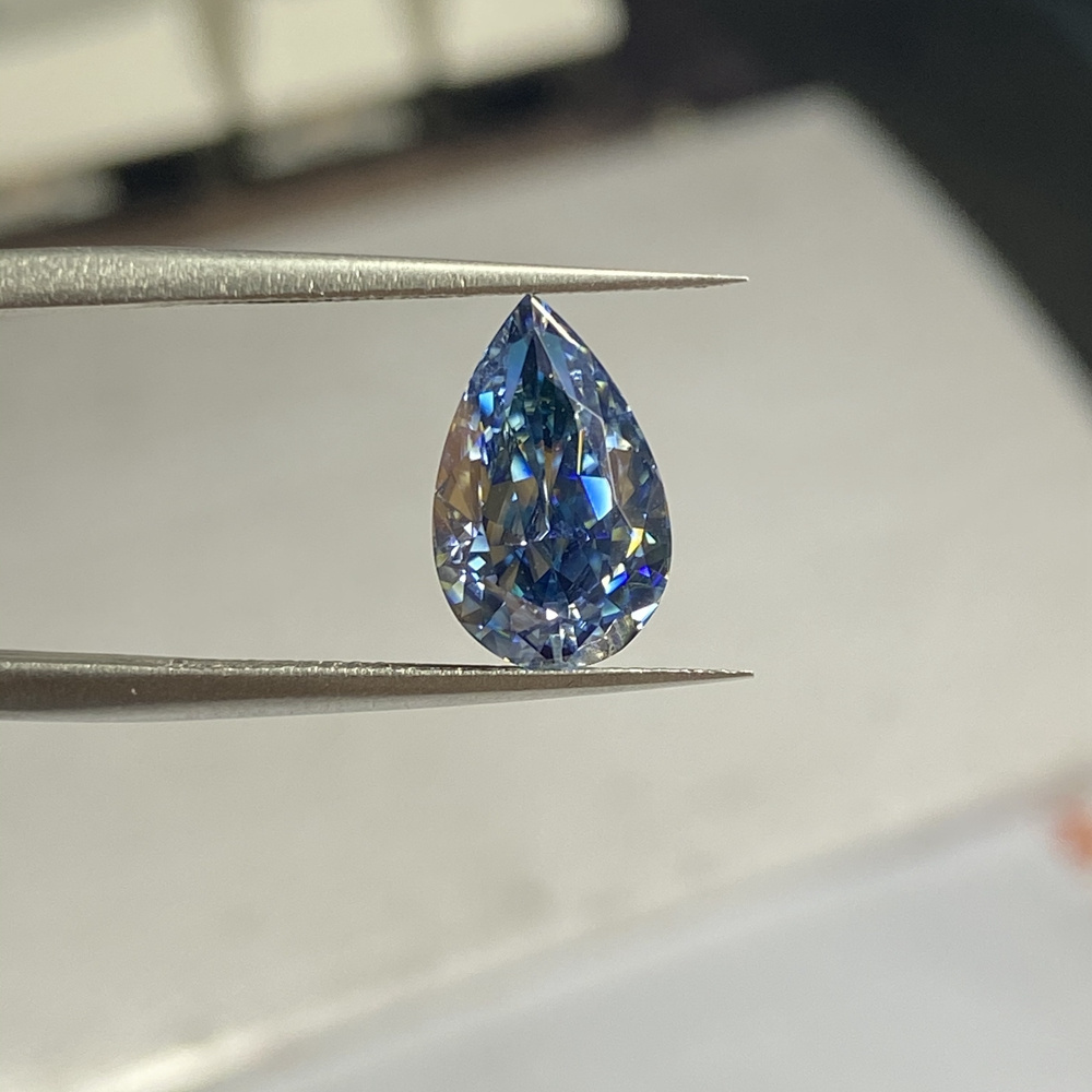 High Quality VVS1 Blue Moissanite 9x13mm 8x12mm 5ct 4ct Lab Grown Pear Cut Moissanite GRA Blue