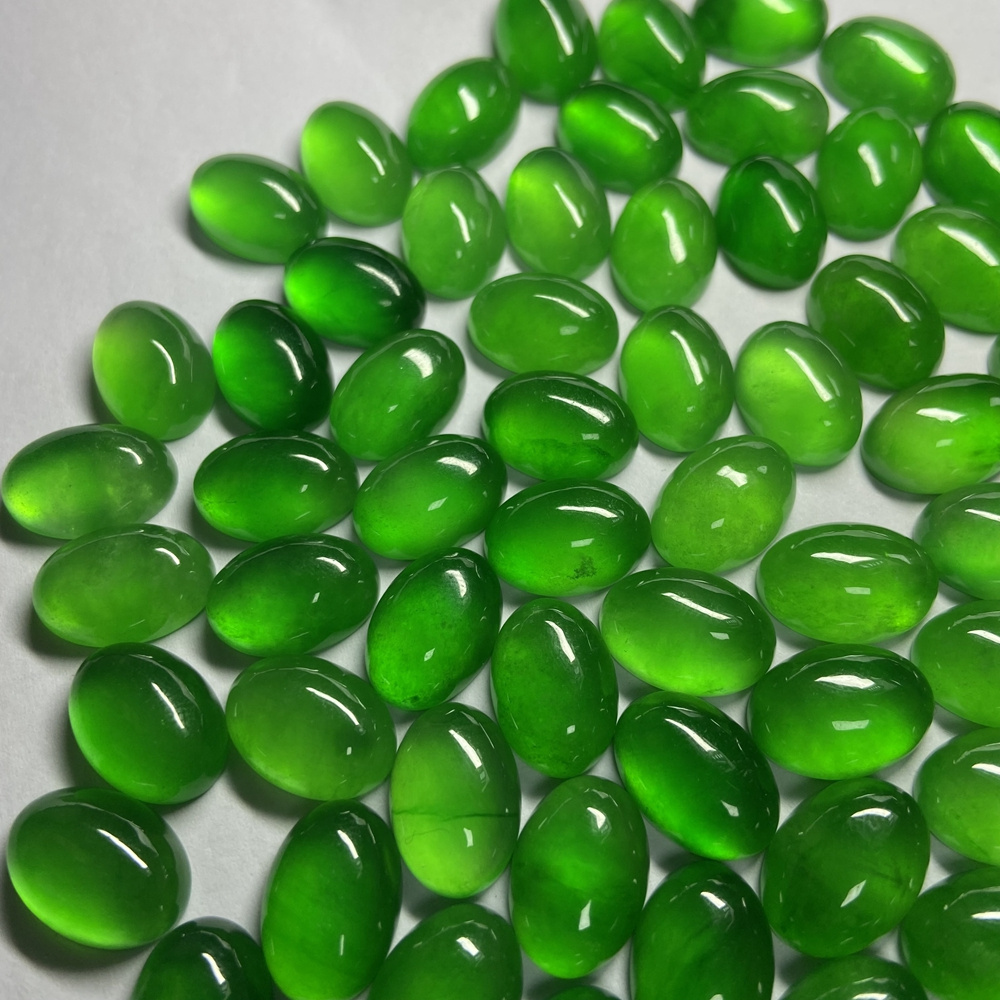 HQ GEMS Natural Green Myanmar Jadeite Loose Gemstone Flatback Cabochon Beads Burma Jade Stone Price