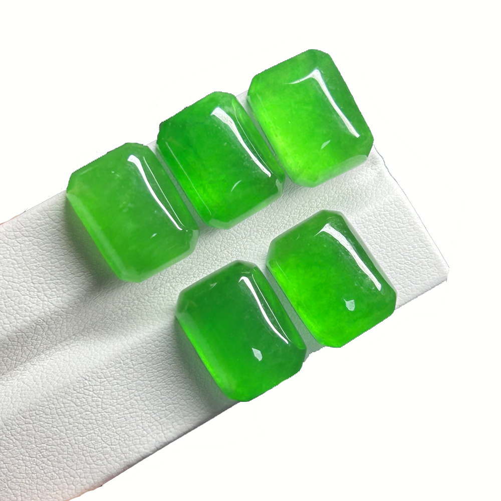 12x6x6mm Natural Myanmar Jadeite Flat Rectangle Cabochon Green Stone for Ring Jewelry