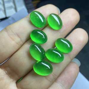 HQ GEMS 14x10mm Flatback Cabochon Natural Green Myanmar Jadeite Loose Gemstone Beads Burma Jade natural